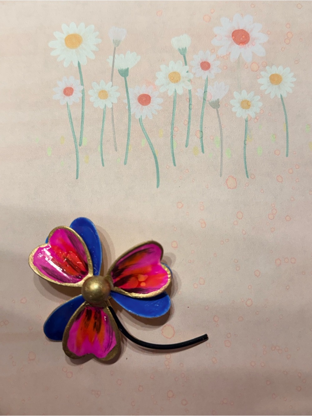 Floral Enamel Flower Brooch - Pink & Blue